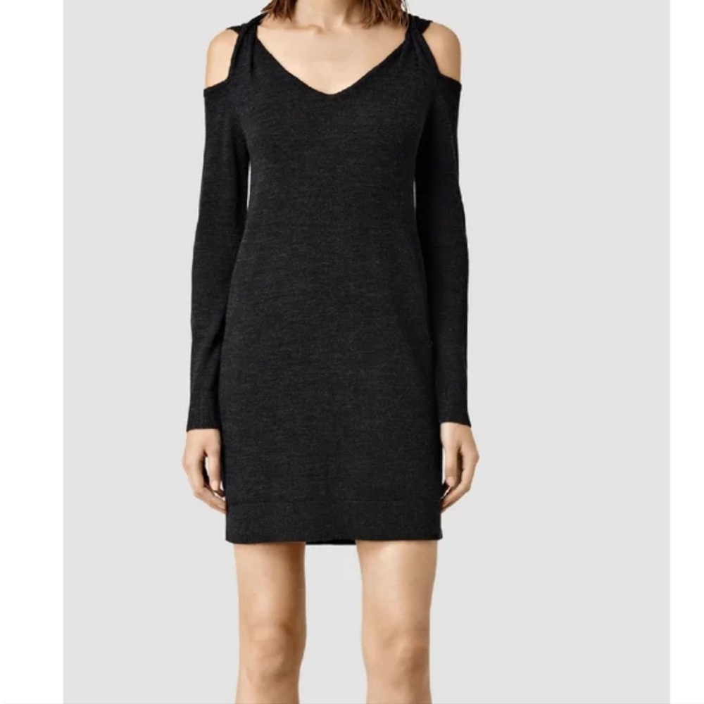 All Saints Dark Charcoal Grey Merino Wool Neri Twist Sweater Knit Dress
